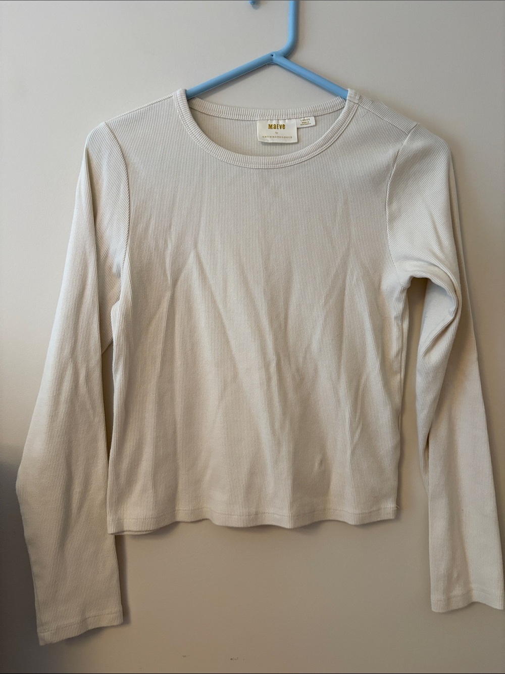 Maeve Ivory Ribbed Long-Sleeve Crewneck Tee